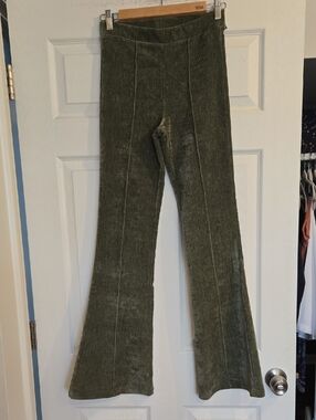 Olive Green Micro Corduroy Flared Pants
